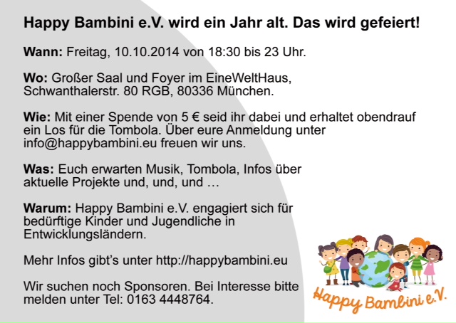 Happy Bambini e.V wird 1 Jahr alt